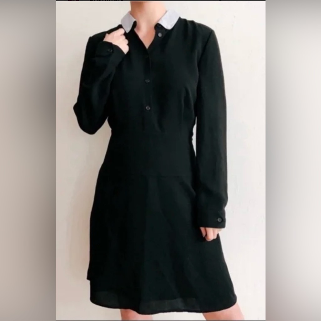 Coach 1941 Mini Black Midi Dress With Shirt Collar Size 8